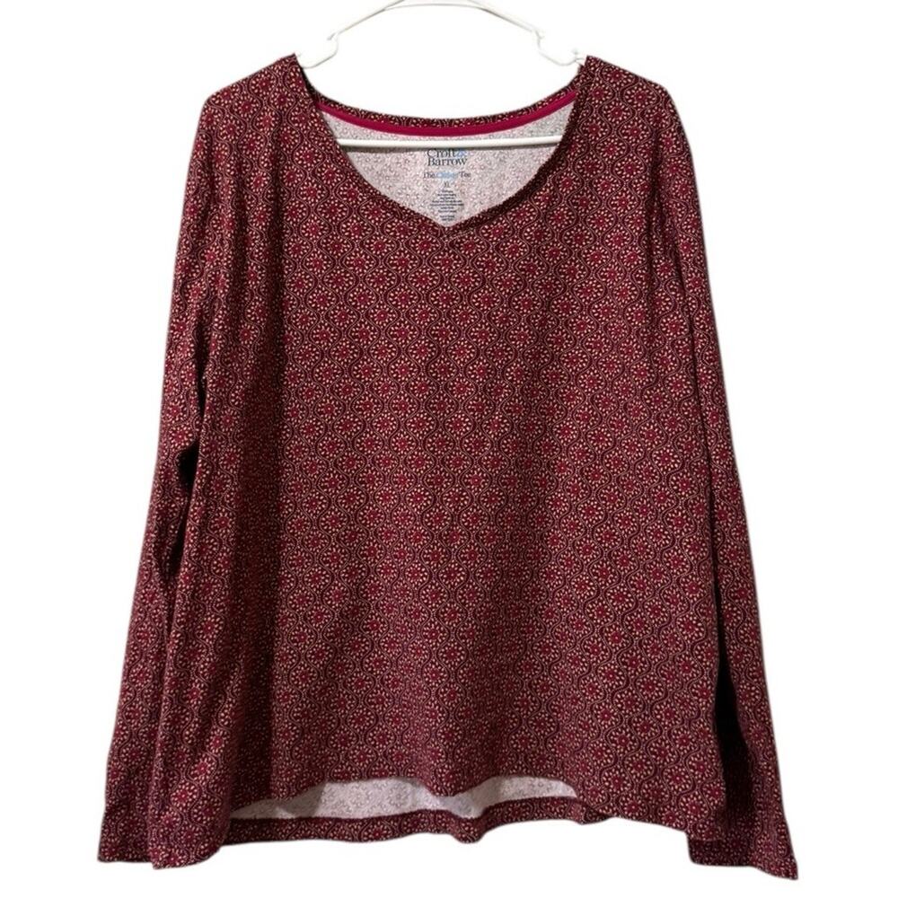 Croft & Borrow The Classic Tee Women Size XL‎ Geometric Long Sleeve Shirt Cotton